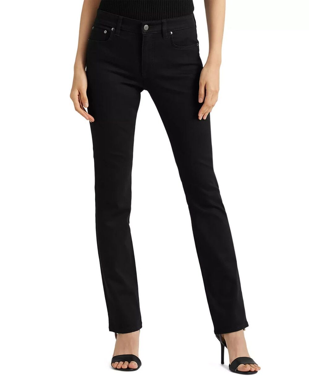 Lauren Ralph Lauren Black Super Stretch Mid Rise Straight Jeans Size 10 30